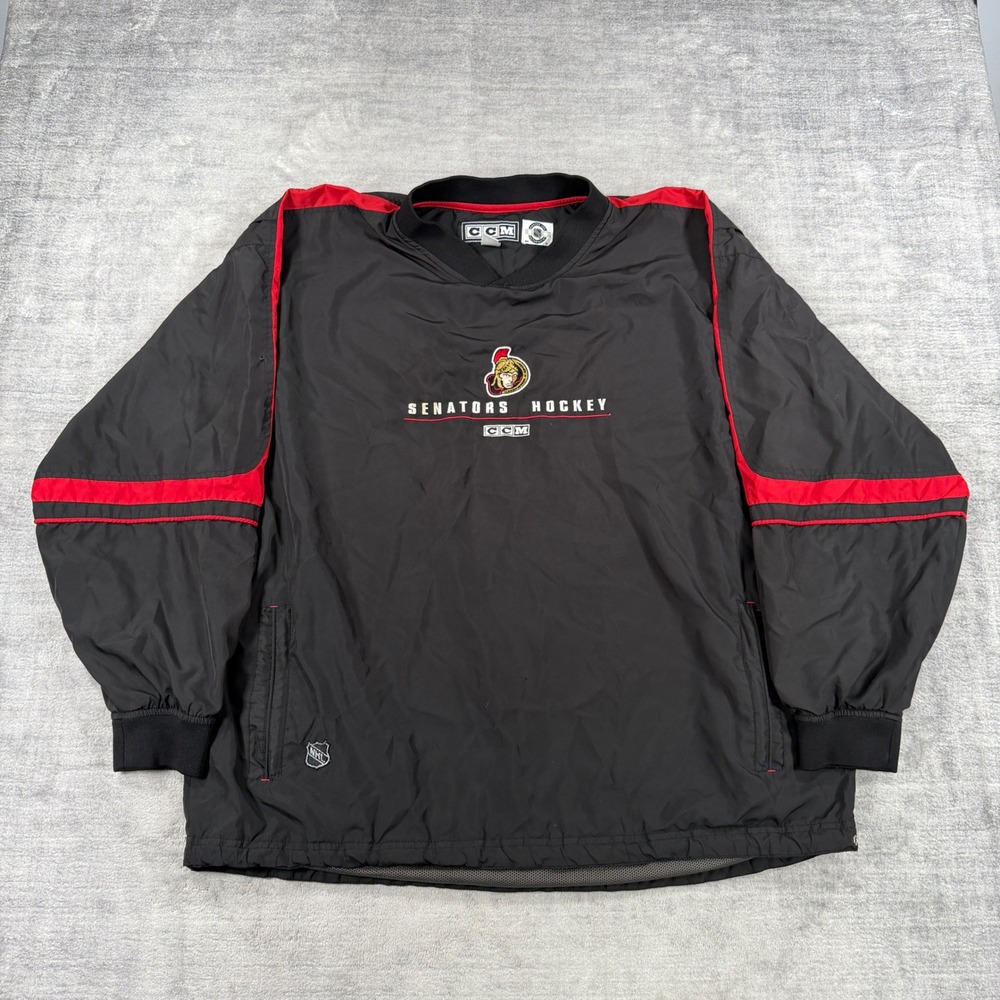 Ottawa Senators Jacket Mens XL Black Embroidered VTG NHL Hockey Windbreaker CCM